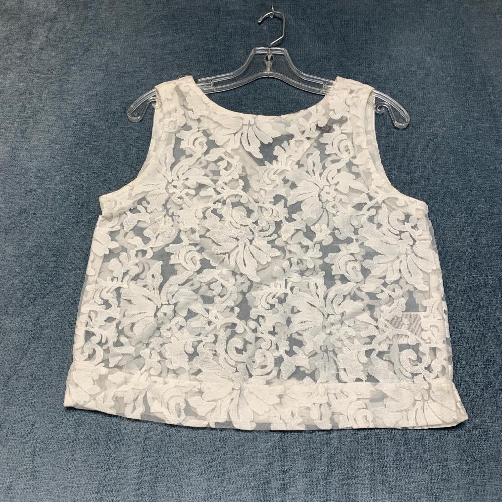 Banana Republic Cropped Top Womens XS White Lace Illusion Sheer Everyday Wear